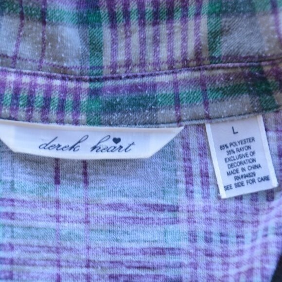 Derek Hart top shirt original Plaid Dress like shirt size large - Picture 2 of 4